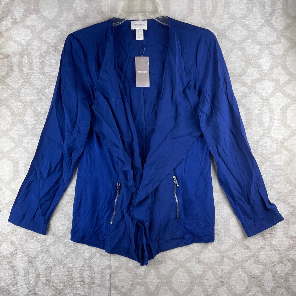 Chico's Drape Front Moto Jacket Women 0 Viking Blue NWT Lightweight Rayon Solid